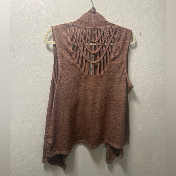 Maurices Brown Open Front Waterfall Vest Strappy Back Size L Y2K Boho Hippie - Picture 4 of 5